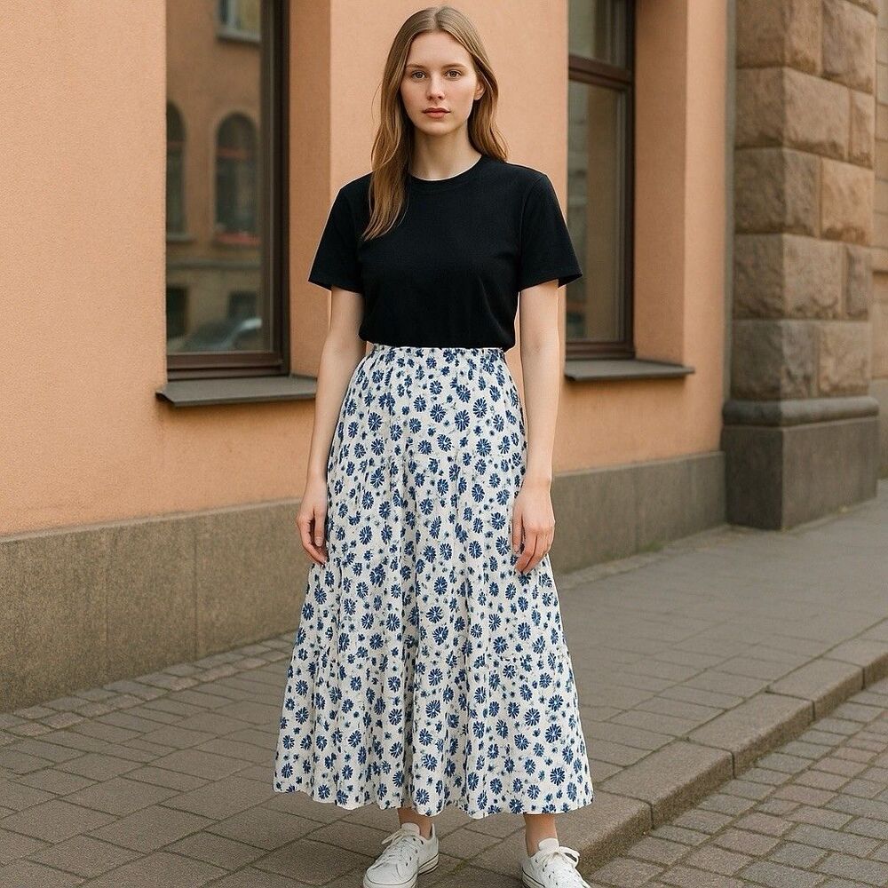 Banana Republic Womens‎ Tiered Maxi Skirt Large Floral Cottagecore Feminine